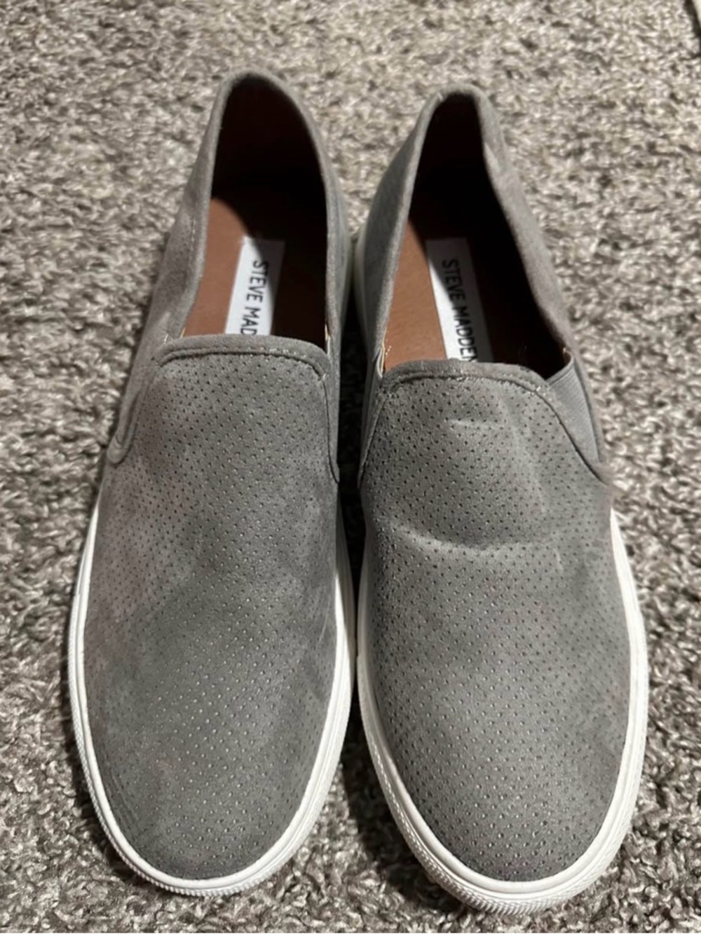 Steve Madden Gray Suede Perforated Slip-On Loafers